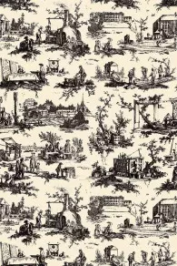 Coupon tissu Sajou toile de Jouy noire Travaux de la Manufacture