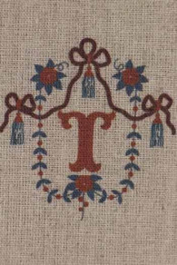 Sajou letter T flowers and pompoms traditional embroidery print