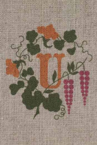 Sajou letter U bleeding hearts and nasturtiums traditional embroidery print