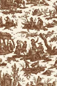 Sajou Toile de Jouy L'Abreuvoir in Braun Hauptmotiv 100 % Baumwolle 150 cm breit 