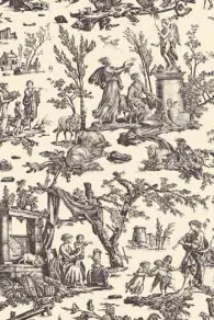 Tissu Sajou Toile de Jouy Offrande à l'Amour gris motif principal 100 % coton 150 de large