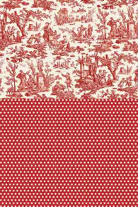 Sajou Toile de Jouy Offrande à l'Amour Miniatur rot und punktierter Stoff Damas rot
