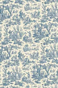 Tissu Sajou Toile de Jouy Offrande à l'Amour bleu en miniature 100 % coton 150 de large
