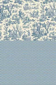 Sajou Toile de Jouy Offrande à l'Amour Miniatur Blau und punktierter Stoff Damas Blau