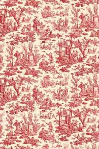 Toile cirée Sajou motif toile de Jouy rouge miniature Offrande à l'Amour vendue en coupon