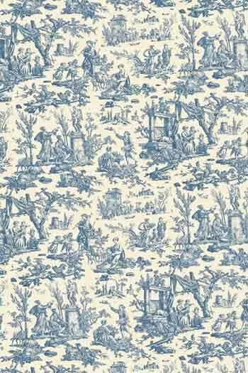 Sajou Fat Quarter Toile de Jouy Offrande à l'Amour Miniatur Blau beschichtet