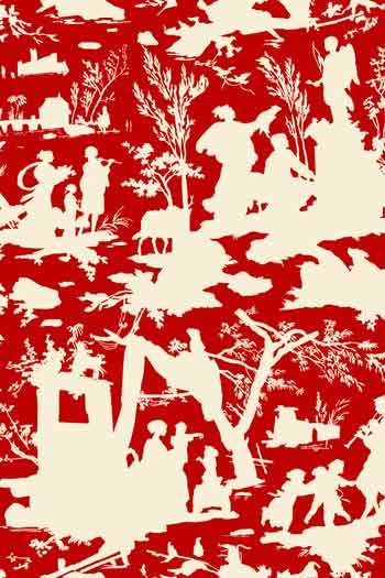 Sajou Toile de Jouy Offrande à l'Amour Schattenspiel Ecru auf Rot 100% Baumwolle 150 cm breit