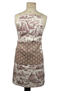 Sajou apron L'Abreuvoir brown motif with floral motif pocket