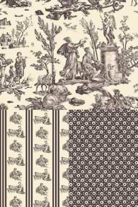 Sajou Toile de Jouy Offrande à l'Amour in Grau mit Kombistoffen - 100 % Baumwolle - 150 cm breit
