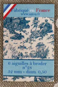 Six embroidery needles size 28 - Sajou blue Toile de Jouy  booklet