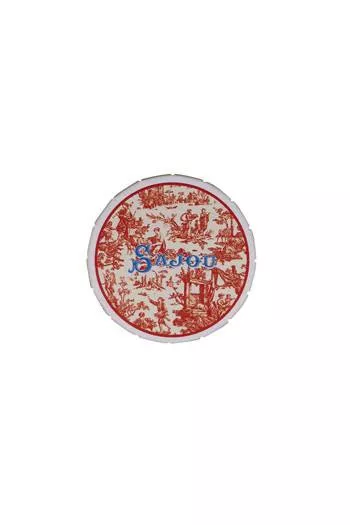 Sajou Klick-Dose klein aus weißem Metall Toile de Jouy Rot Sajou Klick-Dose klein aus weißem Metall Toile de Jouy Rot