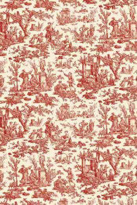 Sajou-Stoff Toile de Jouy Miniatur-Motiv in Rot 100% Baumwolle 