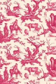 Toile cirée Sajou motif toile de Jouy rose Plaisirs de la Campagne vendue en coupon