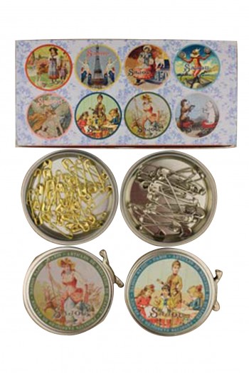 Safety pins assortment in metal Sajou tins