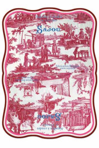 Sajou red toile de Jouy open packet containing 40 sewing and embroidery needles