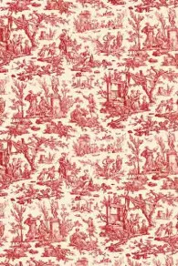 Sajou red miniature Toile de Jouy fabric by the metre