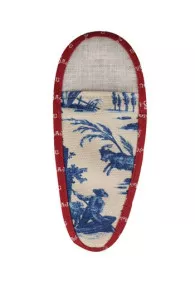 Dos de l'étui porte-ciseaux Sajou Toile de Jouy bleue biais bordeaux taille M