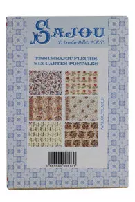 Präsentation in einer Mappe der sechs Postkarten Sajou Stoffe mit Blumenmustern