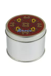 Sajou round storage box printed with our Andrinople motif closed