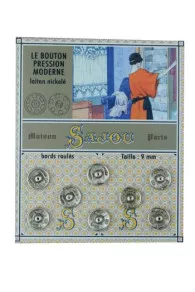 Sajou card of 8 nickel-plated press fastener buttons 9 mm on grey vintage style card