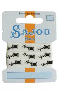 11 mm cotton ribbon ecru base black little bobbins motif