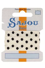 11 mm cotton ribbon ecru base black polka dot motif