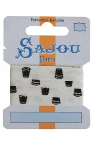 11 mm cotton ribbon ecru base black thimbles motif