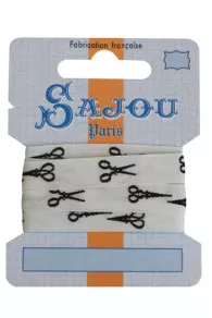 11 mm cotton ribbon ecru base black scissors motif