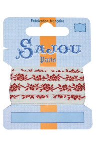11 mm cotton ribbon ecru base red flowers motif