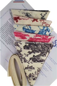 Contents of Sajou bunting kit in Toile de Jouy fabrics