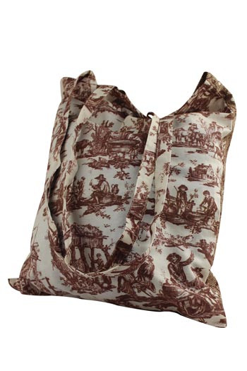 Tote Bag aus Sajou Toile de Jouy L'Abreuvoir in Braun - Hauptmotiv mit unterschiedlichen Trinkszenen Tote Bag aus Sajou Toile de Jouy L'Abreuvoir in Braun - Hauptmotiv mit unterschiedlichen Trinkszenen