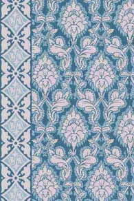 Coupon tissu coton Sajou Damas bleu style Renaissance