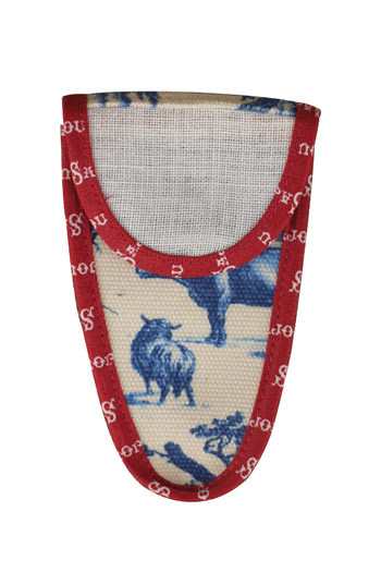 Etui porte-ciseaux Sajou Toile de Jouy bleue biais bordeaux taille M