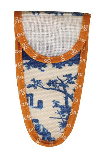 Sajou Scherenetui Größe L Toile de Jouy Blau mit Schrägband Orange Sajou Scherenetui Größe L Toile de Jouy Blau mit Schrägband Orange